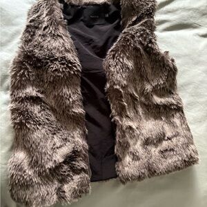 Talula Faux Fur Vest in Gray and Brown